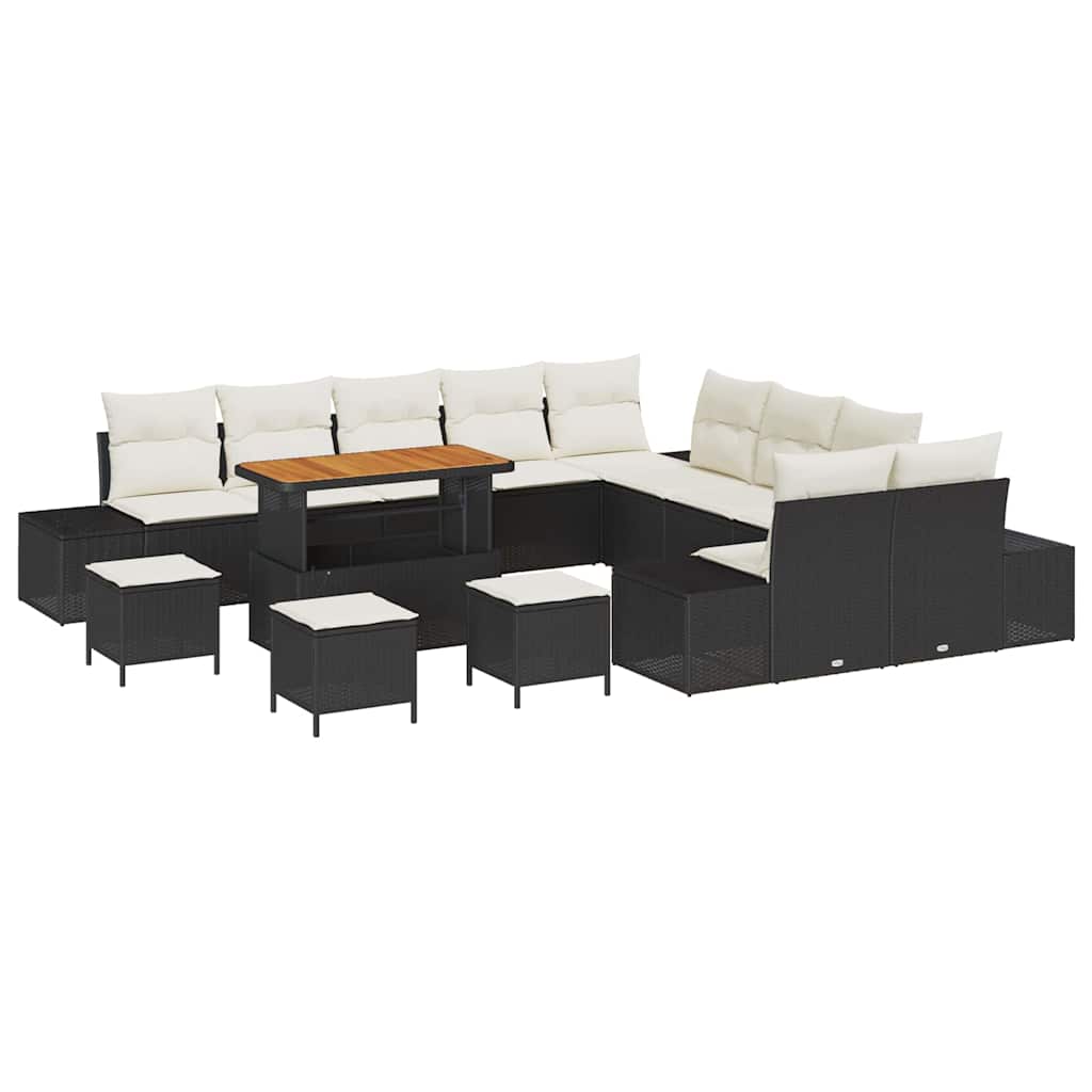 Gartensofa-set mit Kissen 14 pcs Schwarz Poly-Rattan