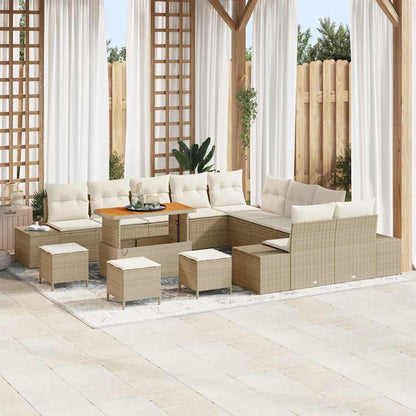 Gartensofa-set mit Kissen 14 pcs Beige Poly-Rattan