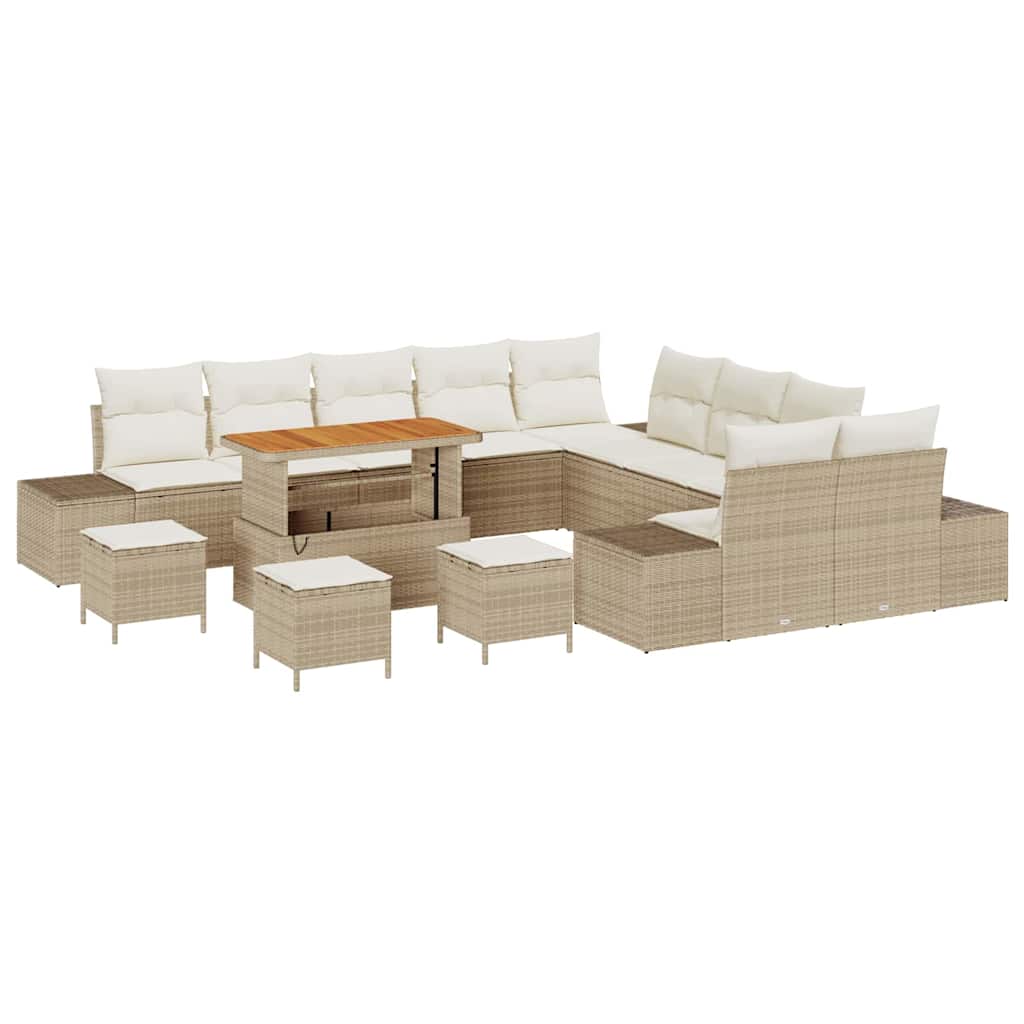 Gartensofa-set mit Kissen 14 pcs Beige Poly-Rattan