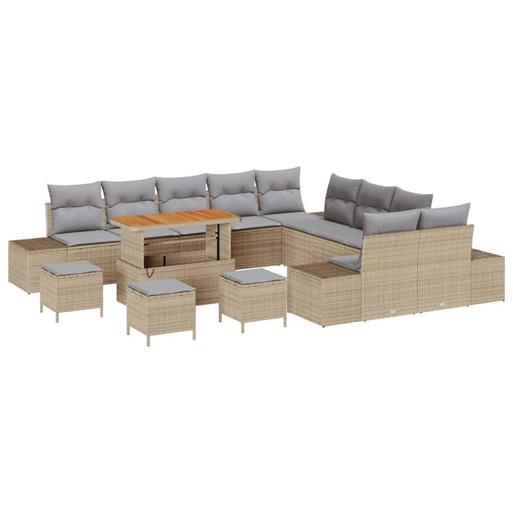 Gartensofa-set mit Kissen 14 pcs Beige Poly-Rattan