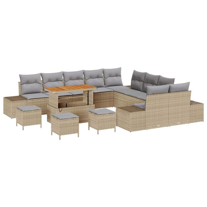 Gartensofa-set mit Kissen 14 pcs Beige Poly-Rattan