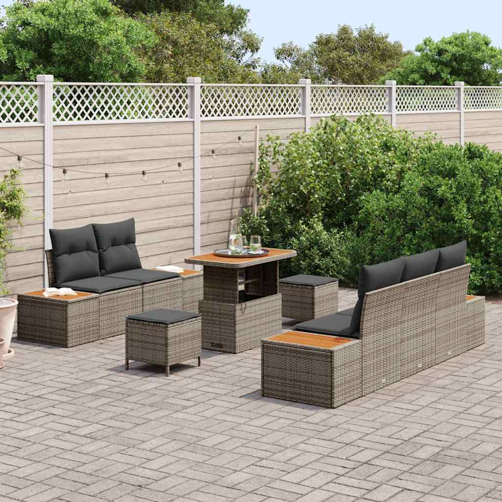 Gartensofa-set 8 pcs Grau Poly-Rattan