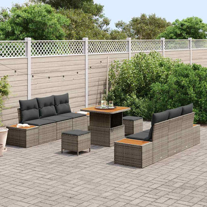 Gartensofa-set 9 pcs Grau Poly-Rattan