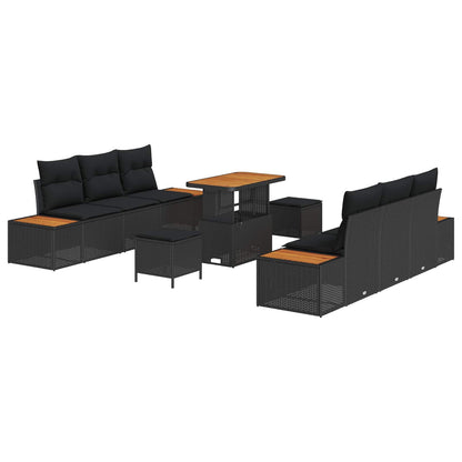Gartensofa-set 9 pcs Schwarz Poly-Rattan