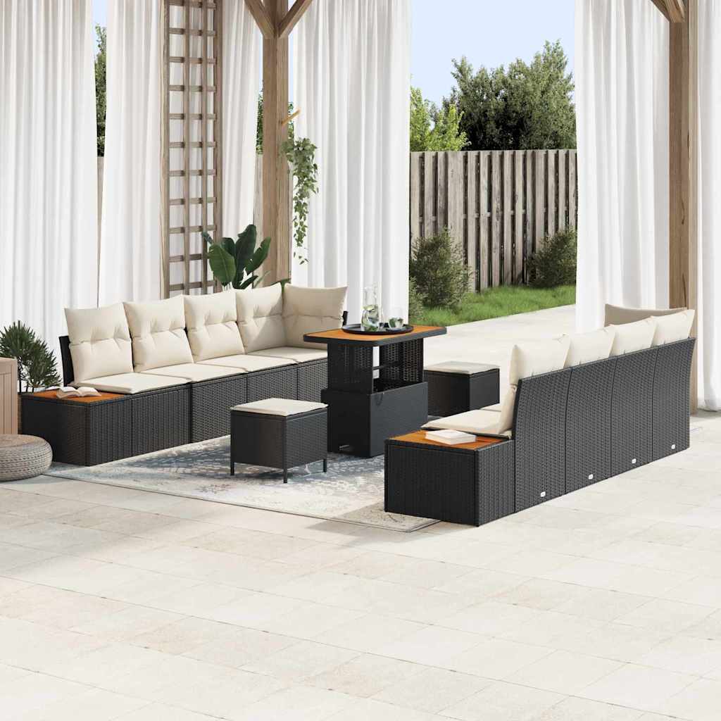 Gartensofa-set 11 pcs Schwarz Poly-Rattan