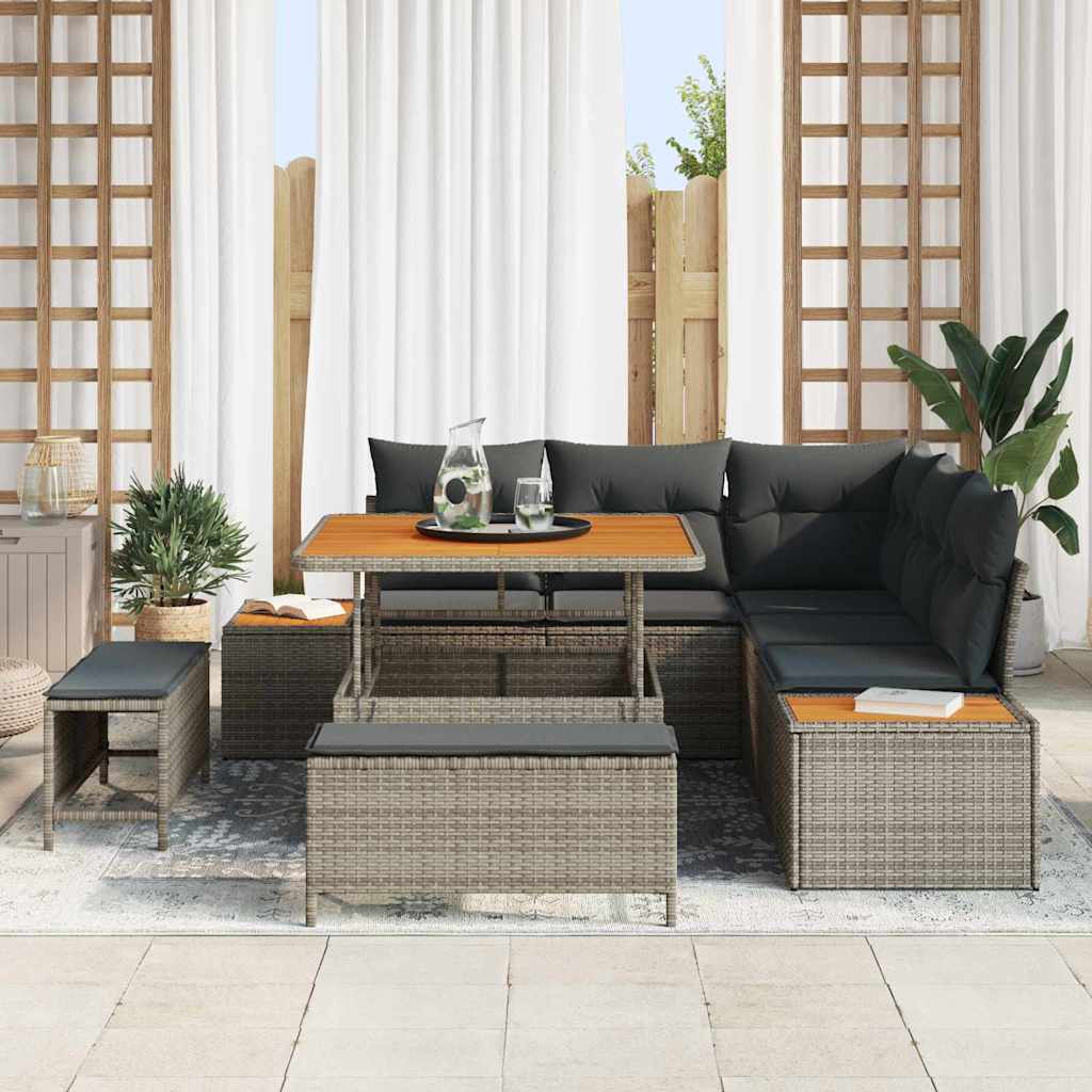 Gartensofa-set 8 pcs Grau Poly-Rattan