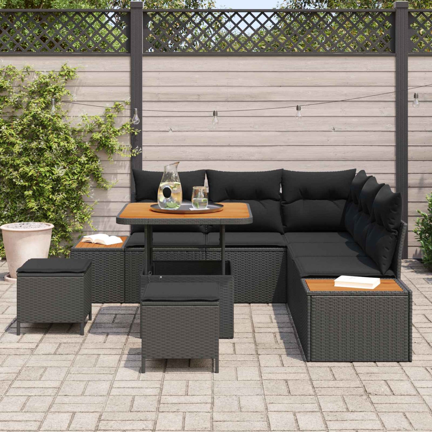 Gartensofa-set 8 pcs Schwarz Poly-Rattan