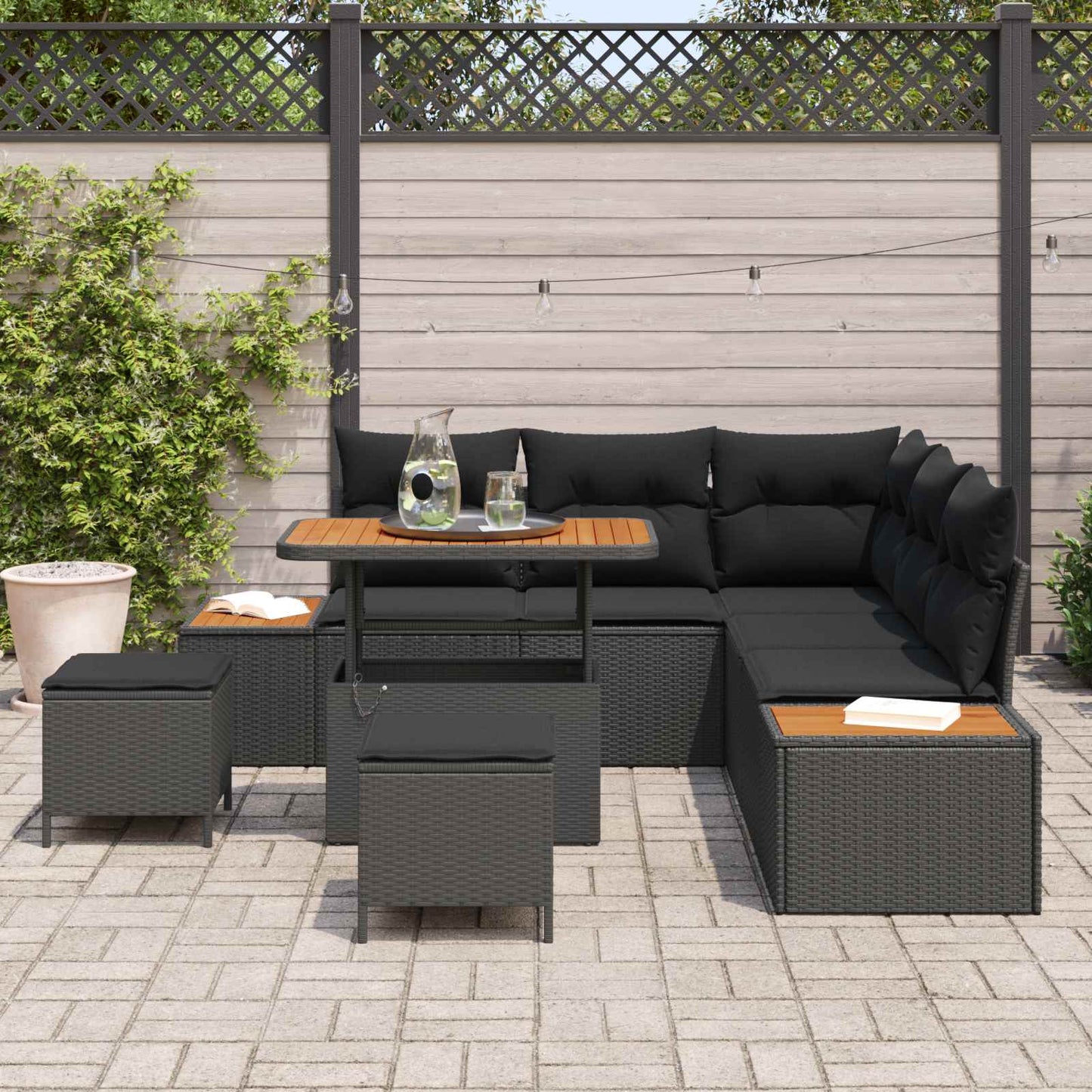 Gartensofa-set 8 pcs Schwarz Poly-Rattan