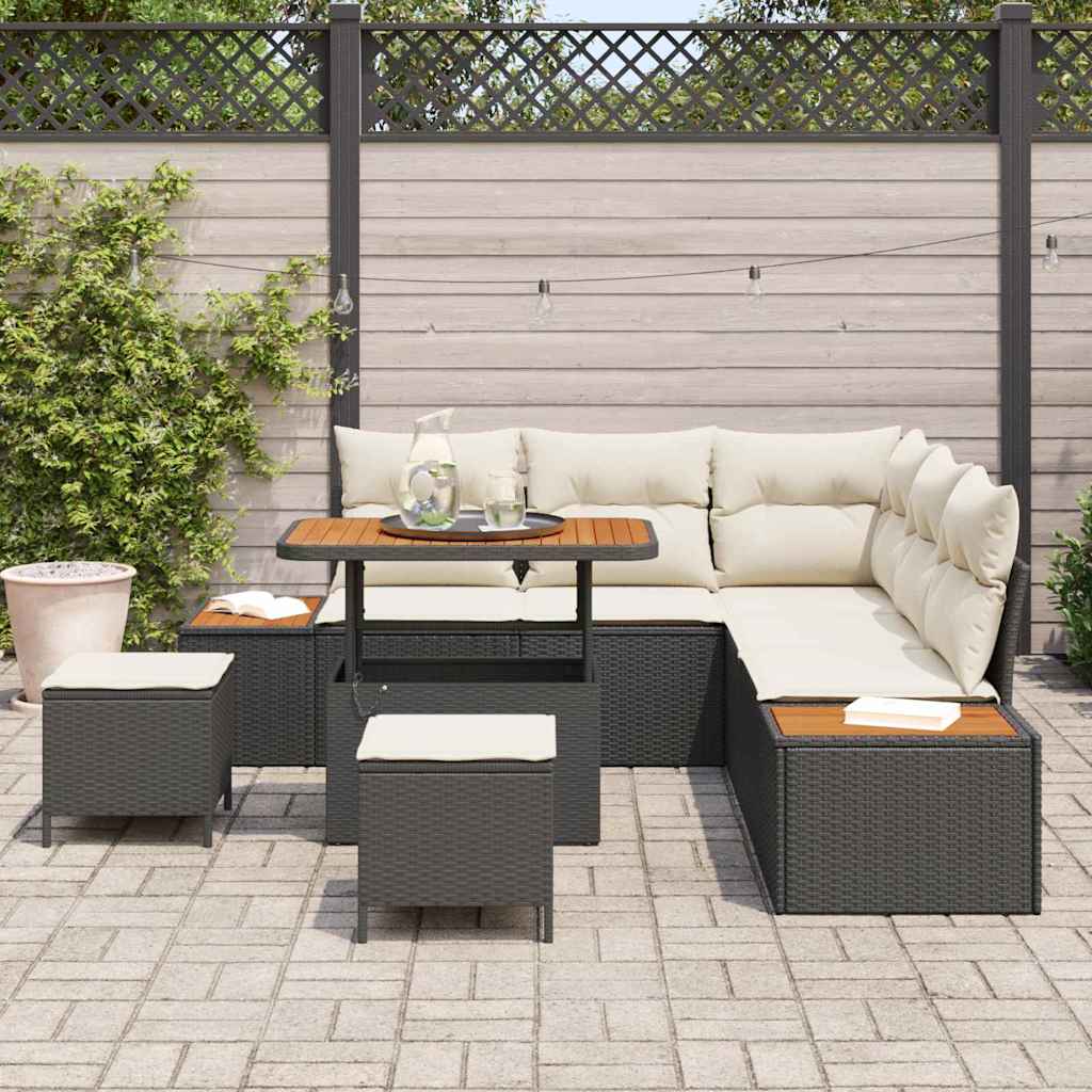 Gartensofa-set 8 pcs Schwarz Poly-Rattan
