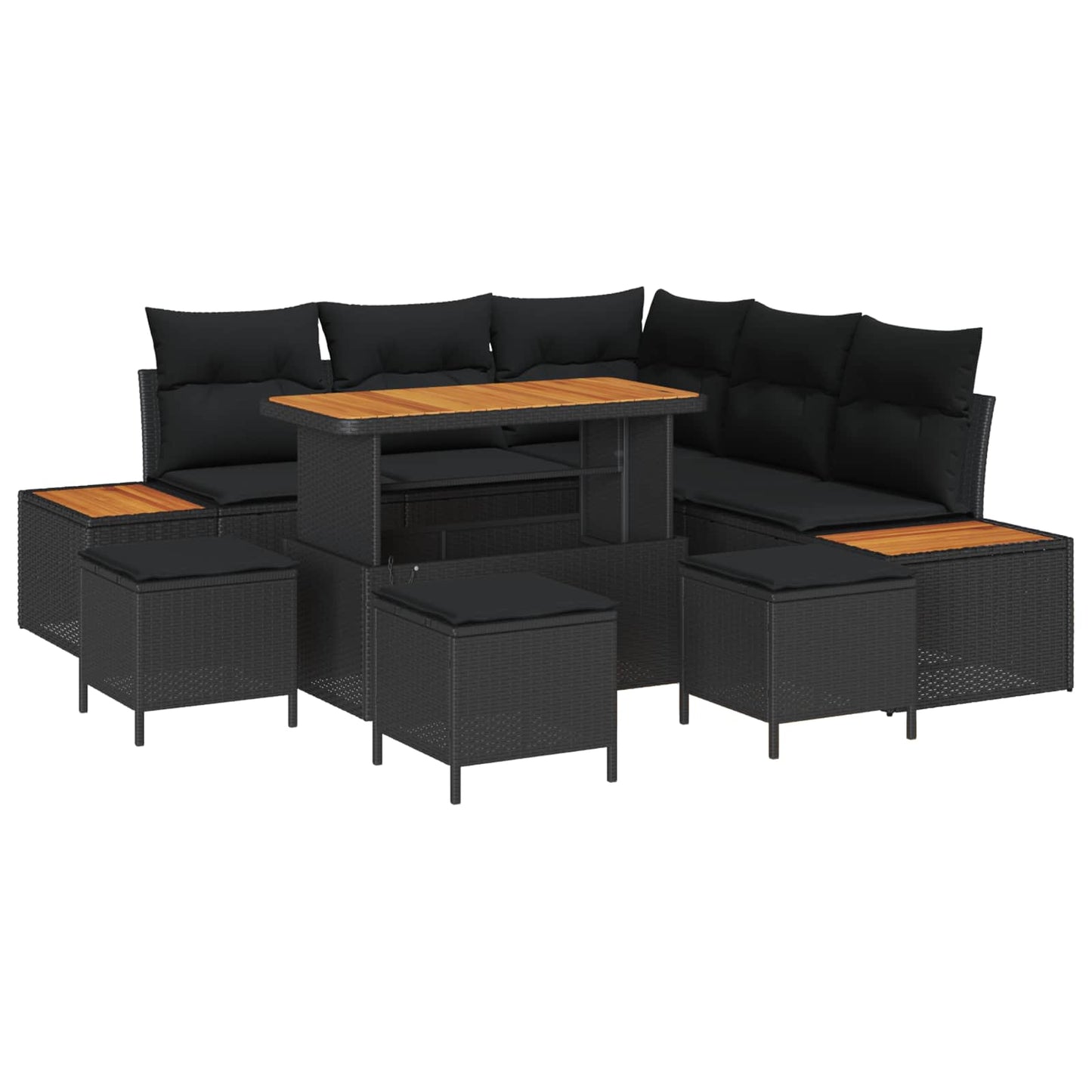 Gartensofa-set 9 pcs Schwarz Poly-Rattan