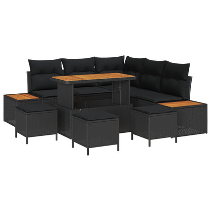 Gartensofa-set 9 pcs Schwarz Poly-Rattan