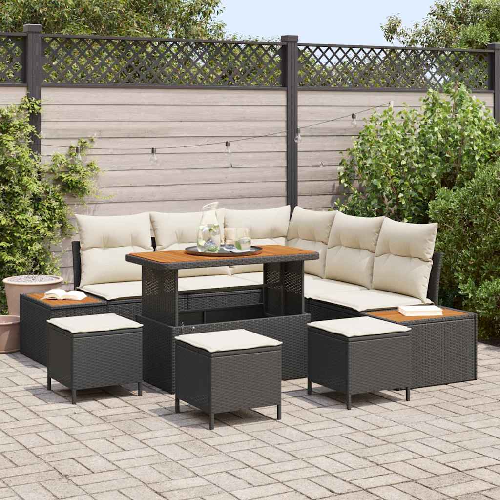 Gartensofa-set 9 pcs Schwarz Poly-Rattan