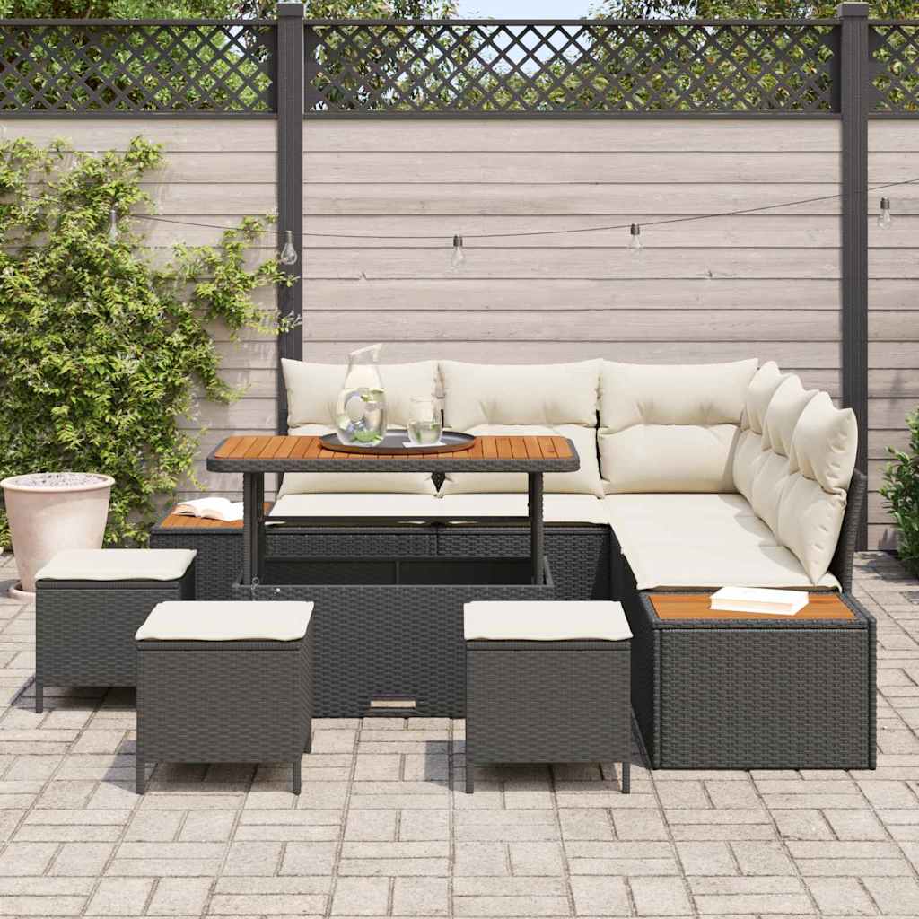 Gartensofa-set 9 pcs Schwarz Poly-Rattan