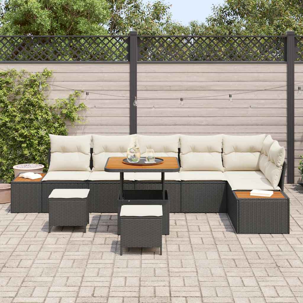 Gartensofa-set 9 pcs Schwarz Poly-Rattan