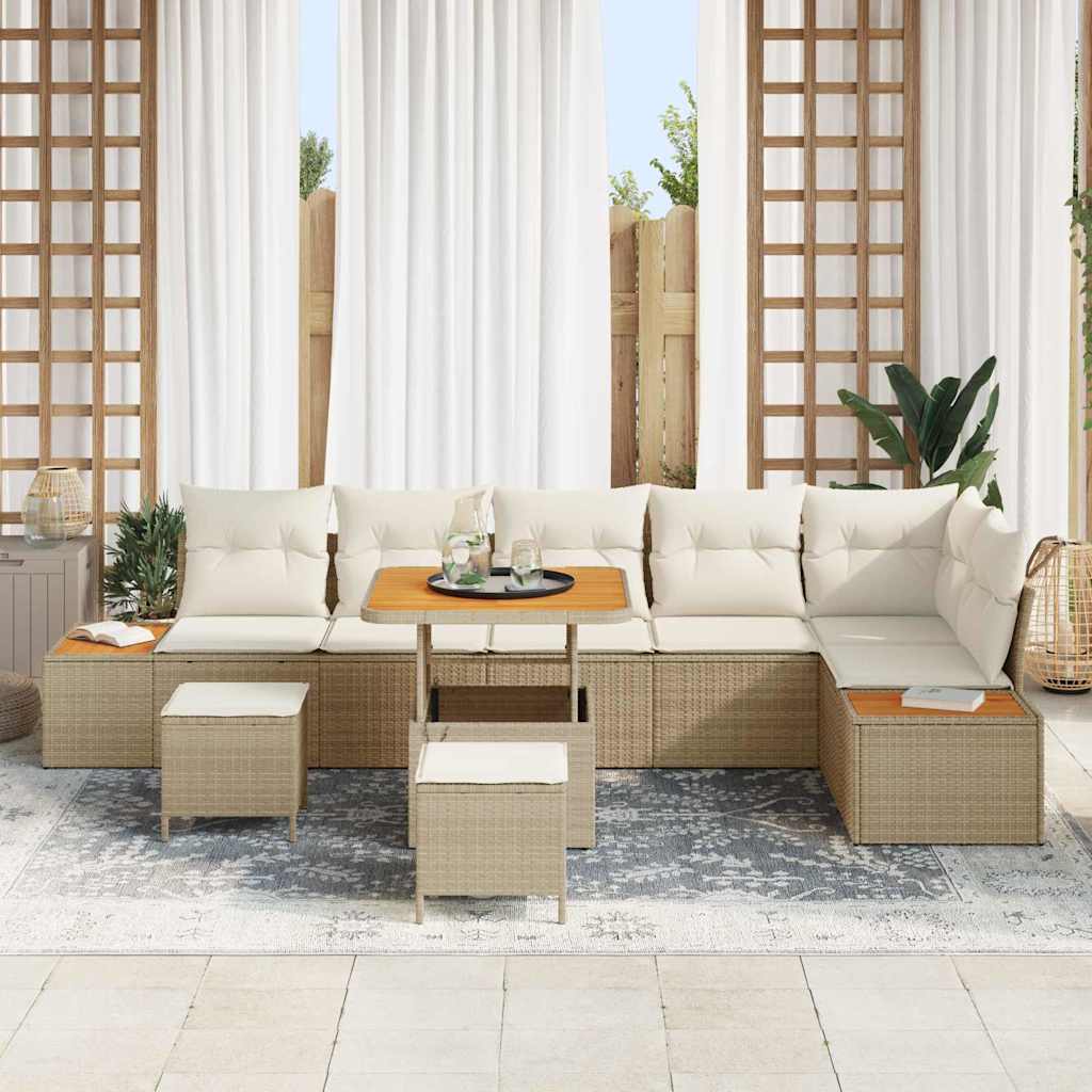 Gartensofa-set 9 pcs Beige Poly-Rattan
