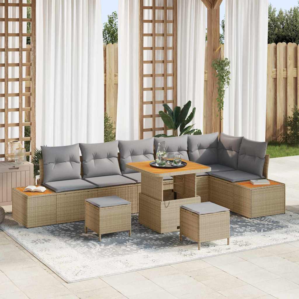 Gartensofa-set 9 pcs Beige Poly-Rattan