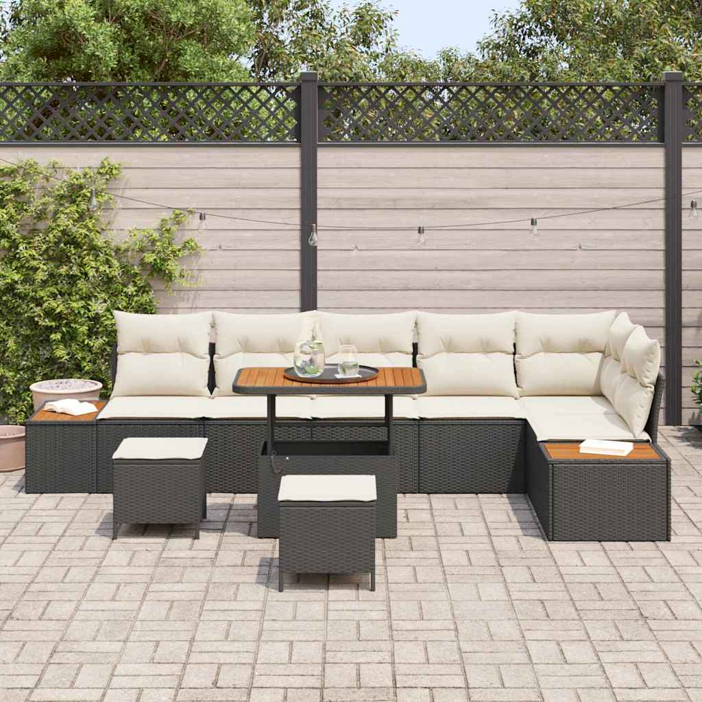 Gartensofa-set 9 pcs Schwarz Poly-Rattan