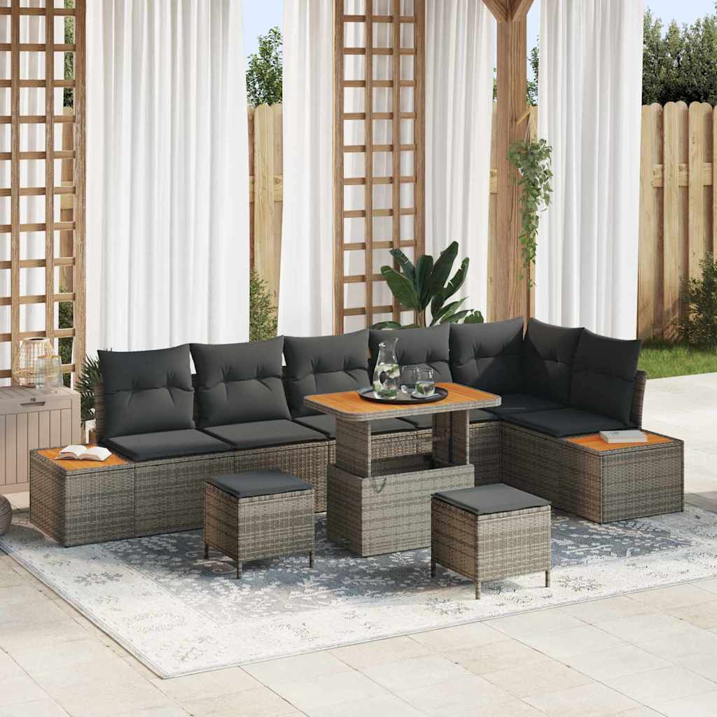 Gartensofa-set 9 pcs Grau Poly-Rattan