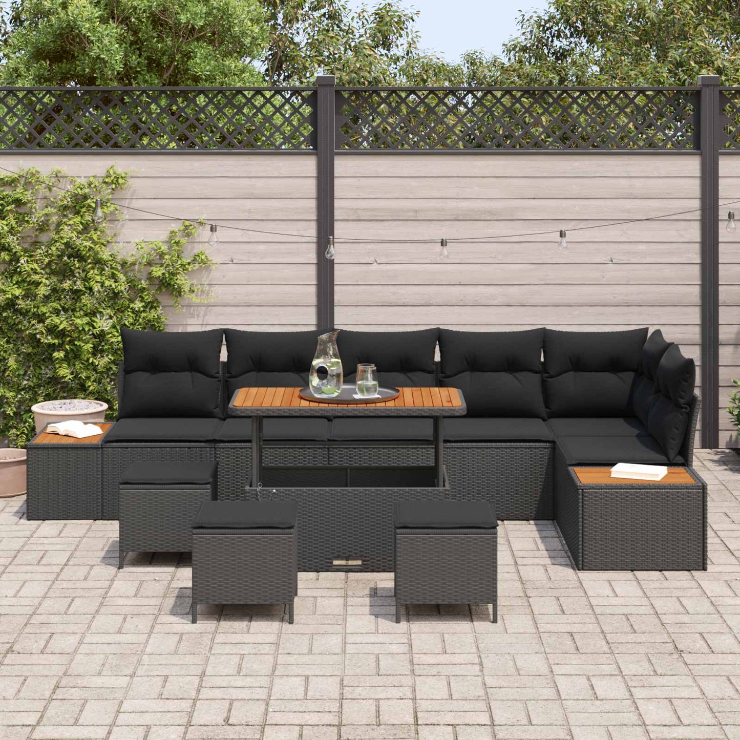 Gartensofa-set 10 pcs Schwarz Poly-Rattan