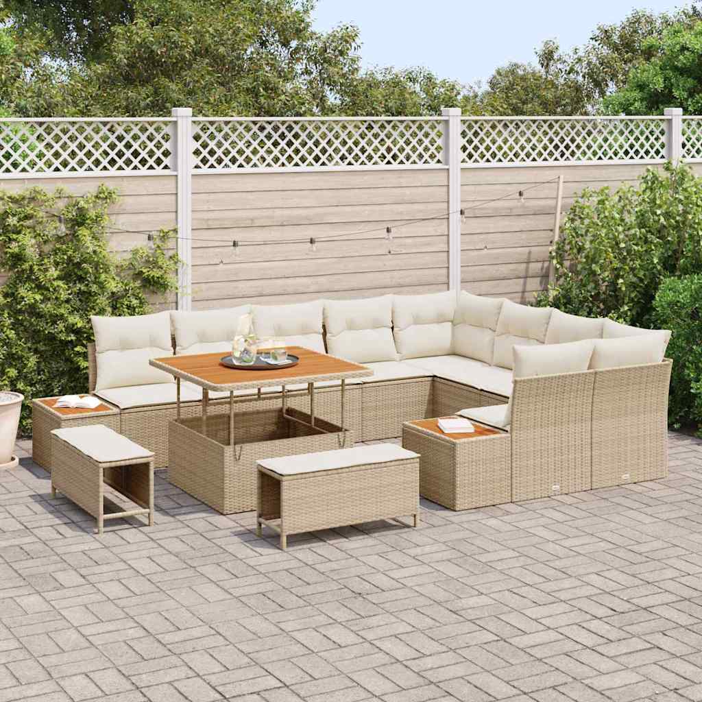 vidaXL Salon de jardin 12 pcs Beige Poly-rotin