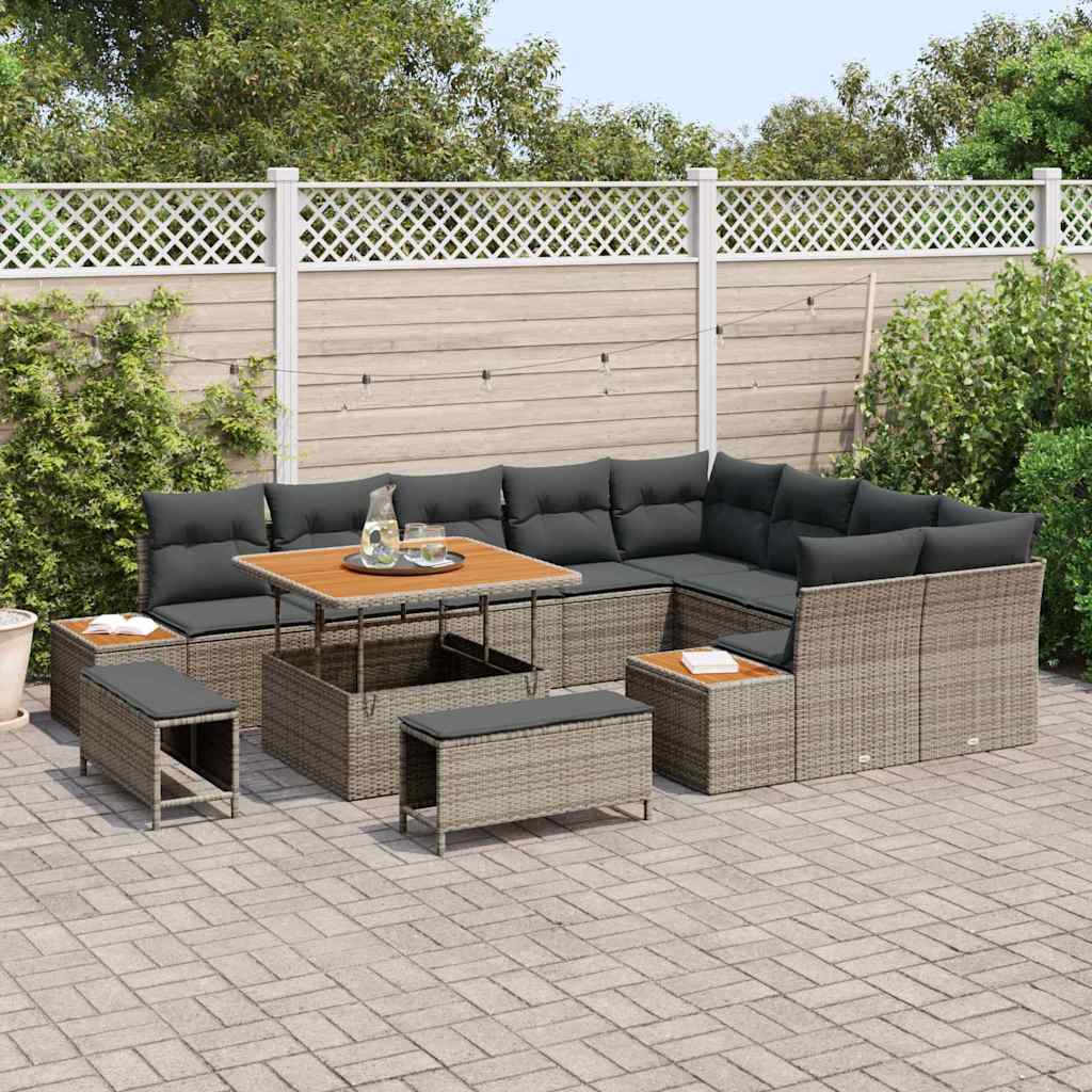 Gartensofa-set 12 pcs Grau Poly-Rattan