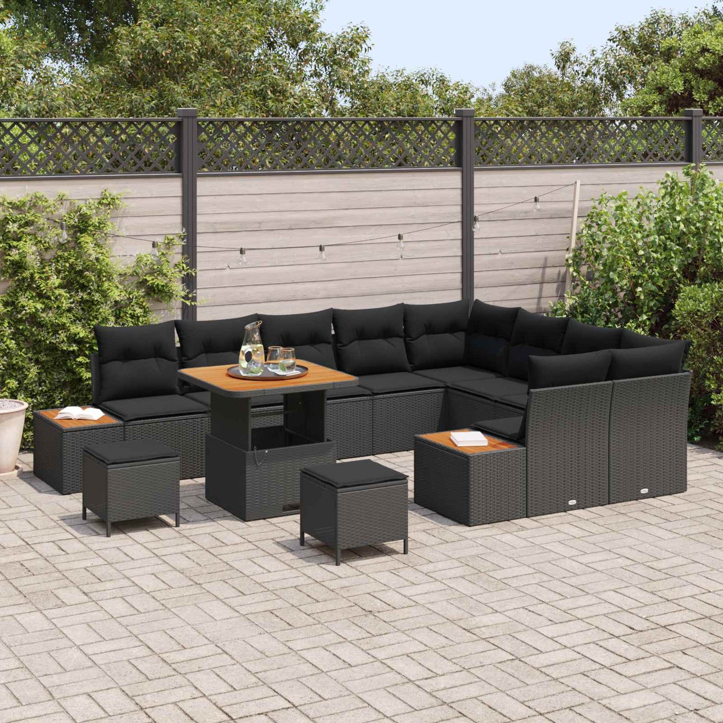 Gartensofa-set 12 pcs Schwarz Poly-Rattan