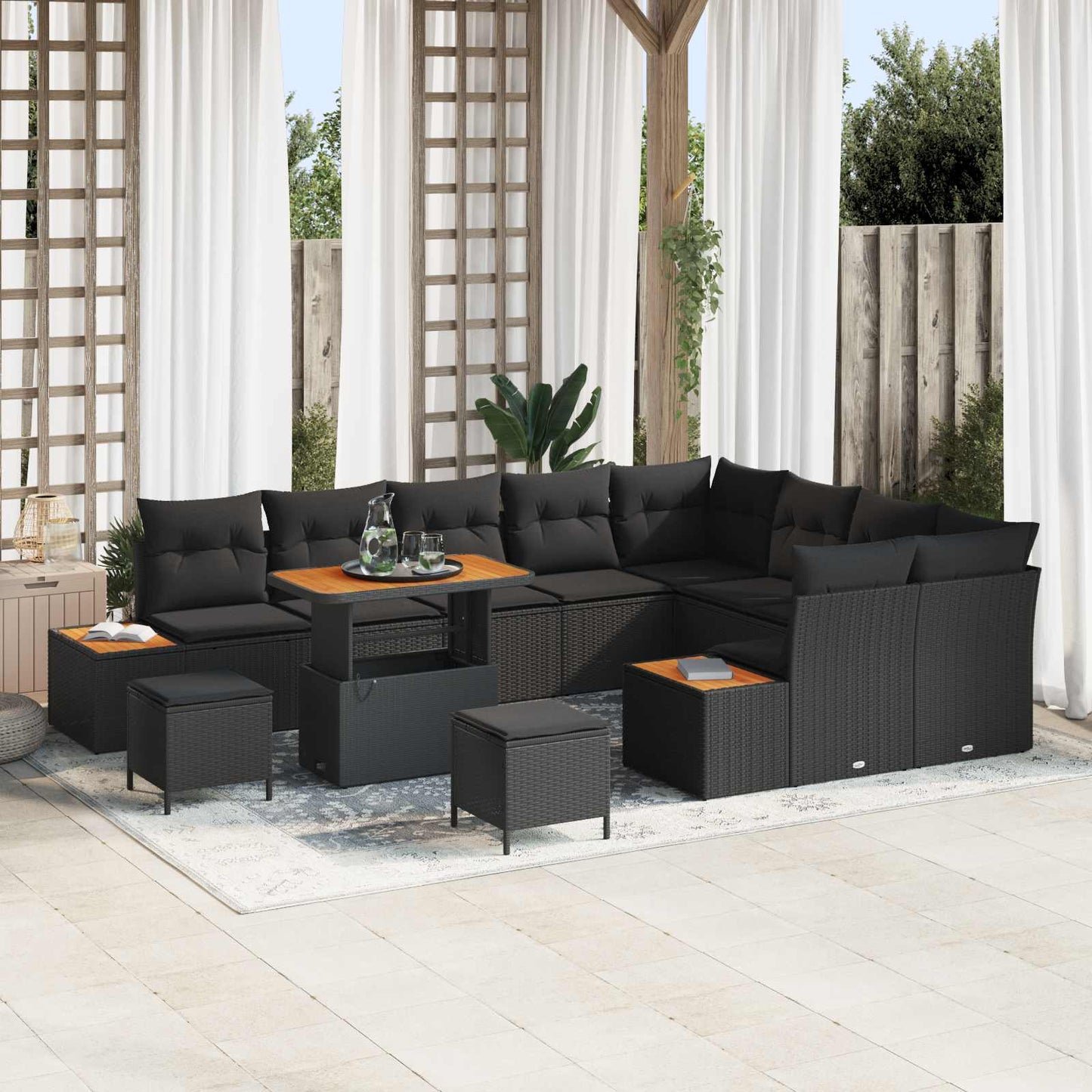 Gartensofa-set 12 pcs Schwarz Poly-Rattan