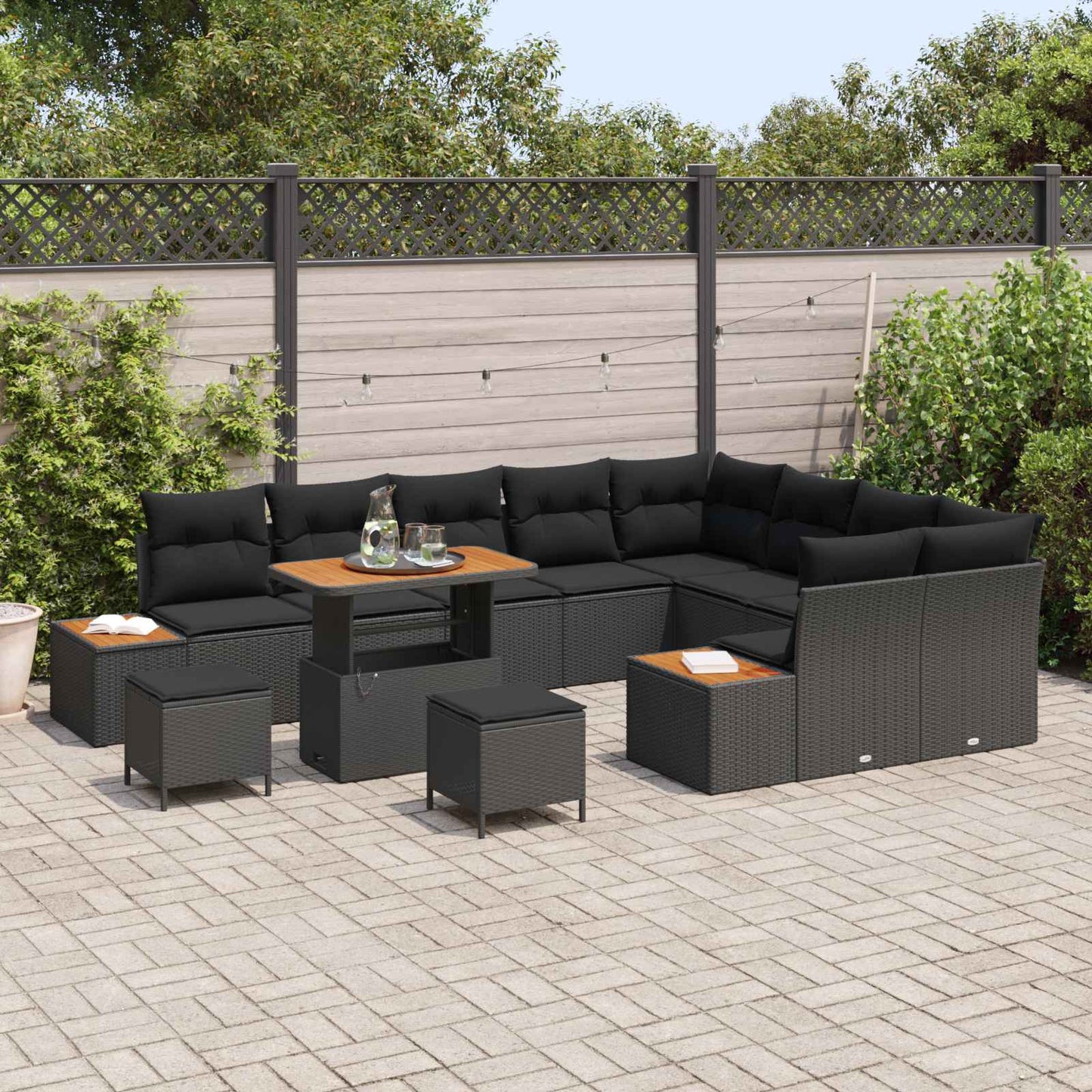 Gartensofa-set 12 pcs Schwarz Poly-Rattan