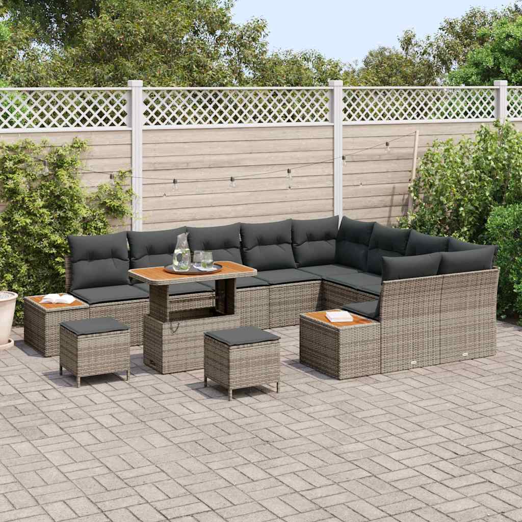 Gartensofa-set 12 pcs Grau Poly-Rattan