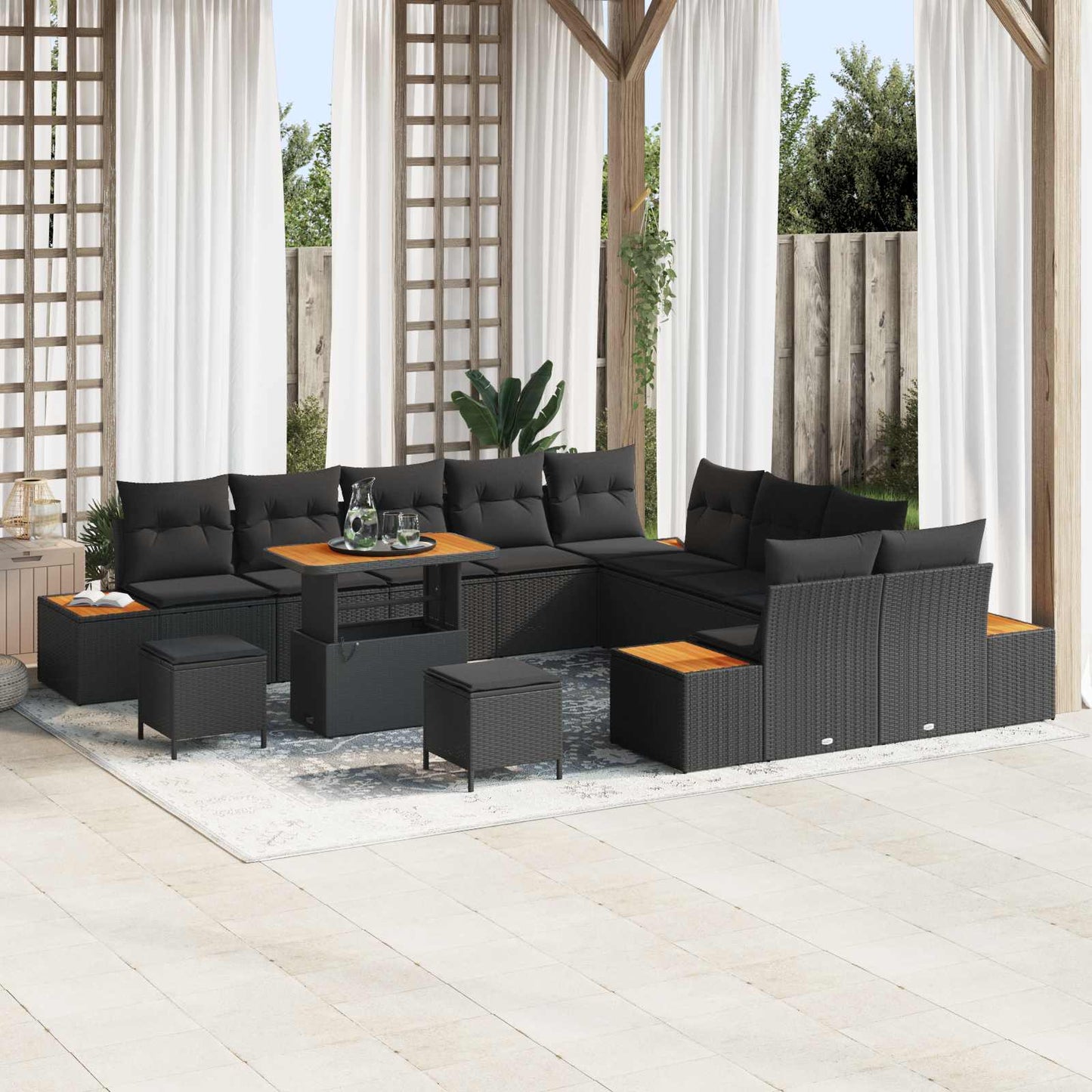 Gartensofa-set 13 pcs Schwarz Poly-Rattan