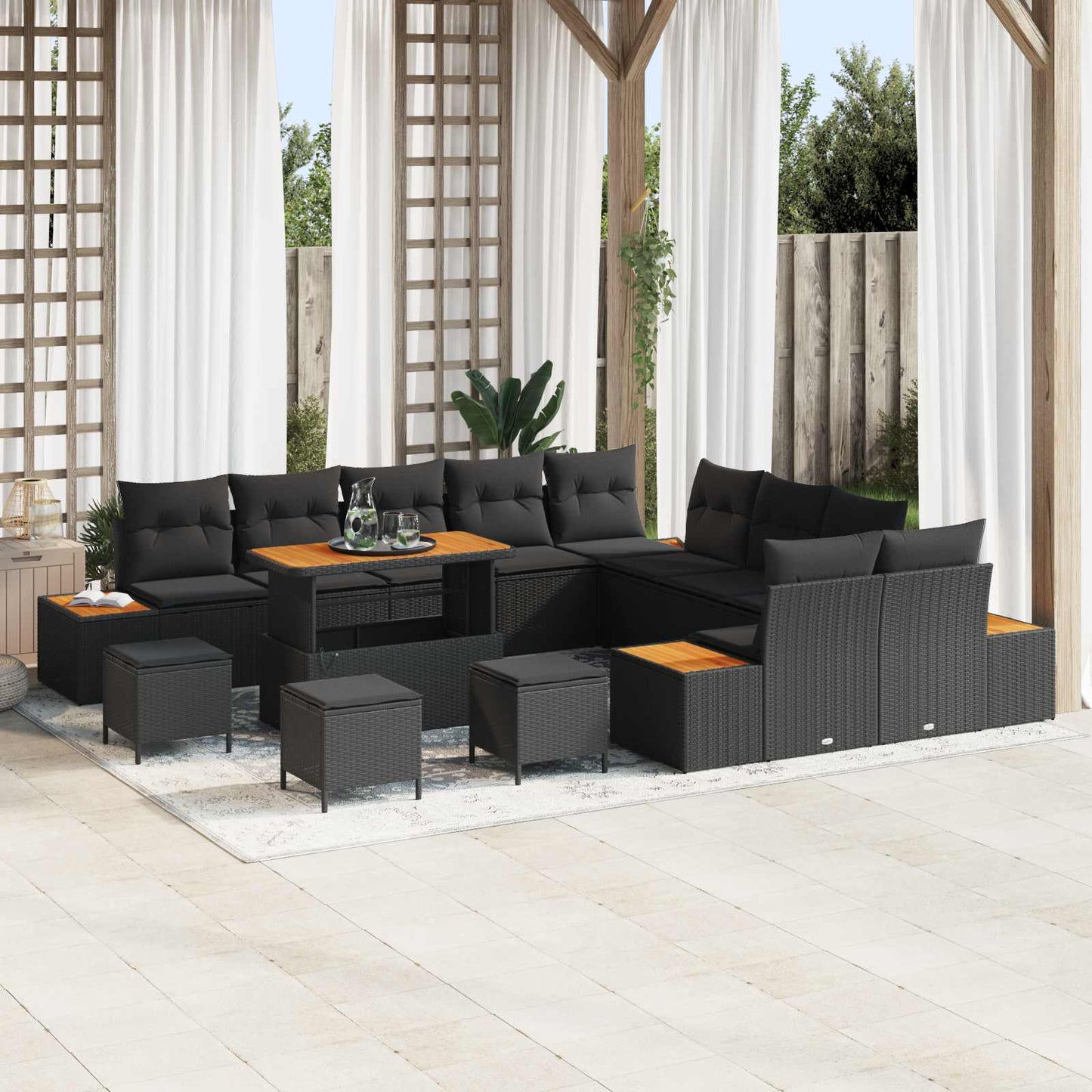 Gartensofa-set 14 pcs Schwarz Poly-Rattan