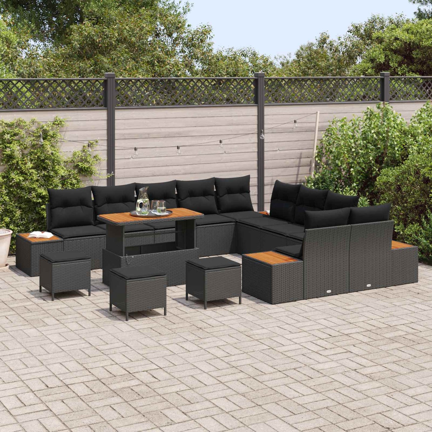 Gartensofa-set 14 pcs Schwarz Poly-Rattan