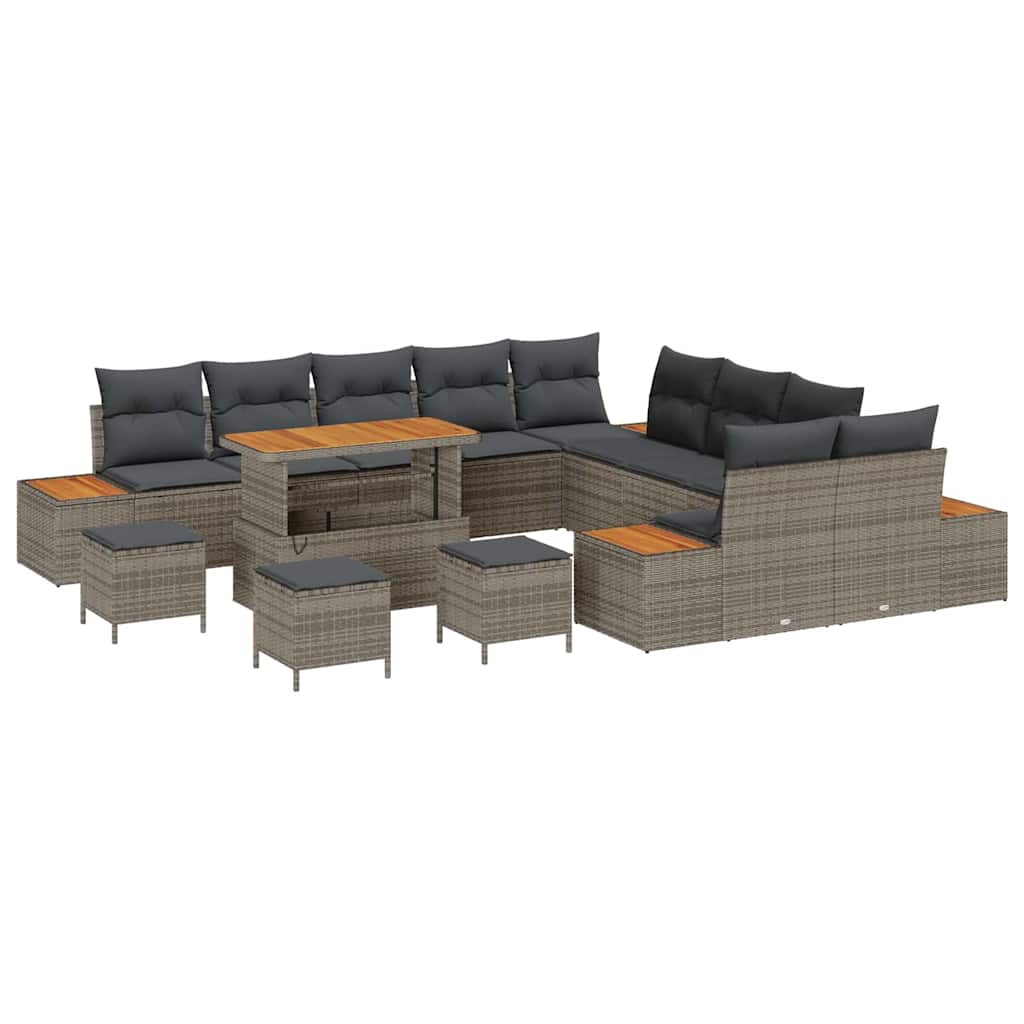 Gartensofa-set 14 pcs Grau Poly-Rattan