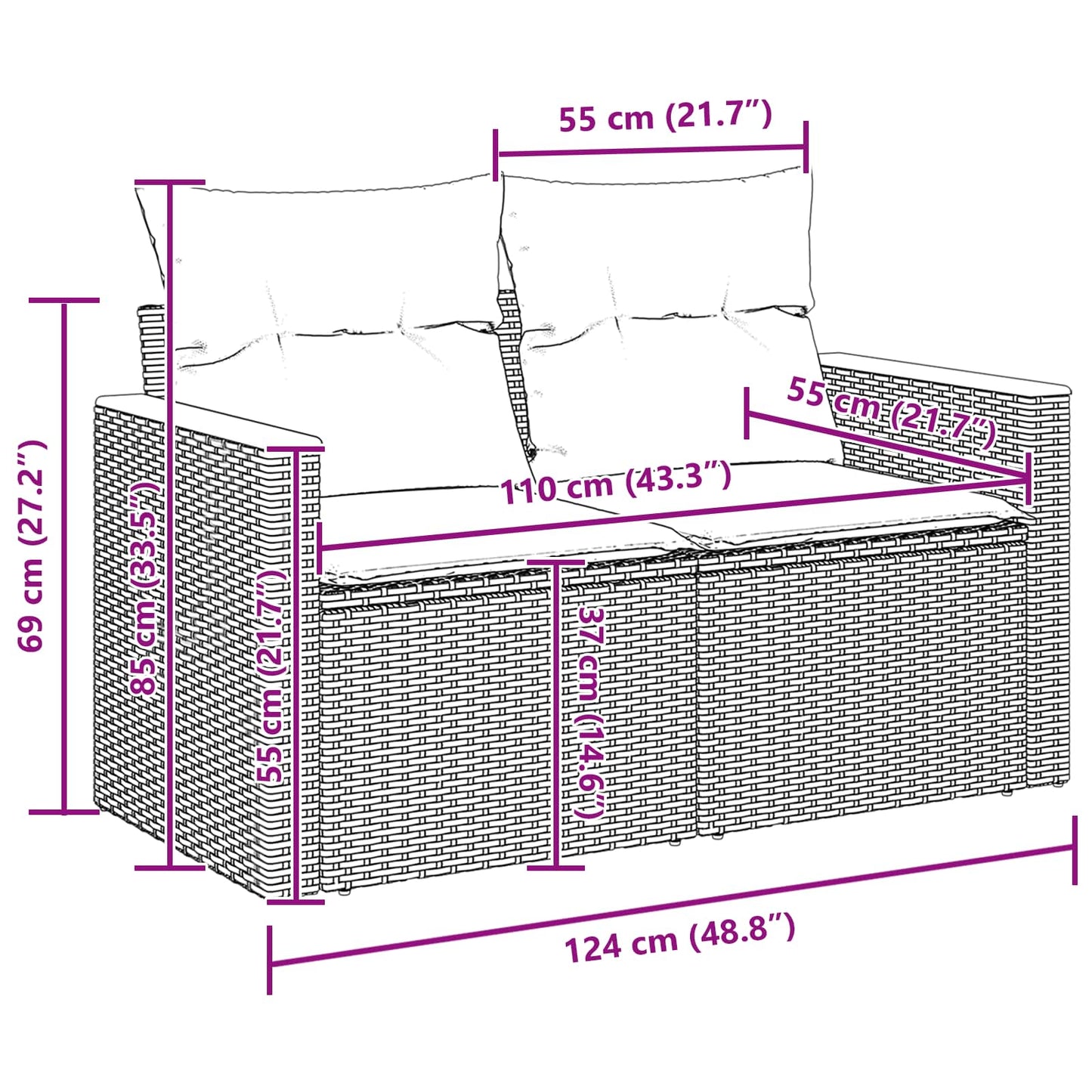 Gartensofa-set 8 pcs Schwarz Poly-Rattan