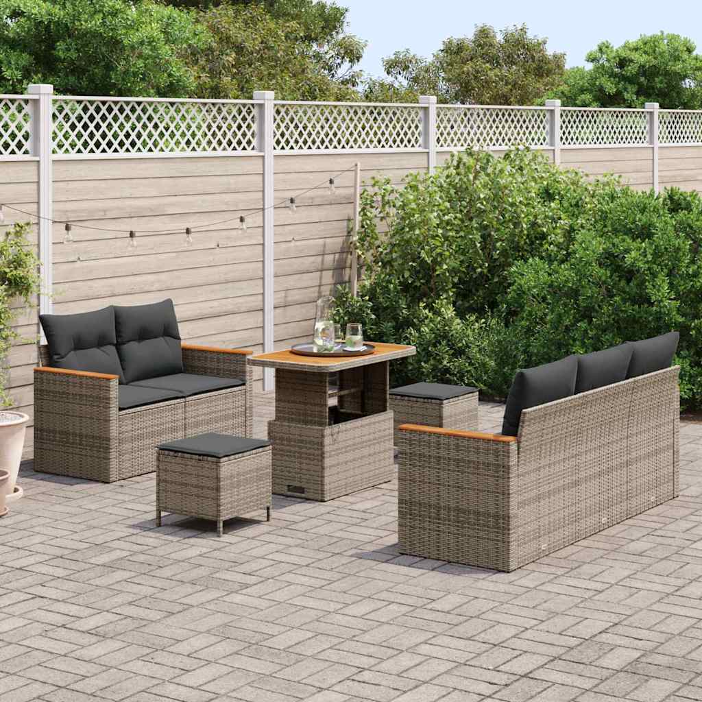 Gartensofa-set 8 pcs Grau Poly-Rattan