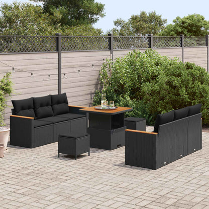Gartensofa-set 9 pcs Schwarz Poly-Rattan