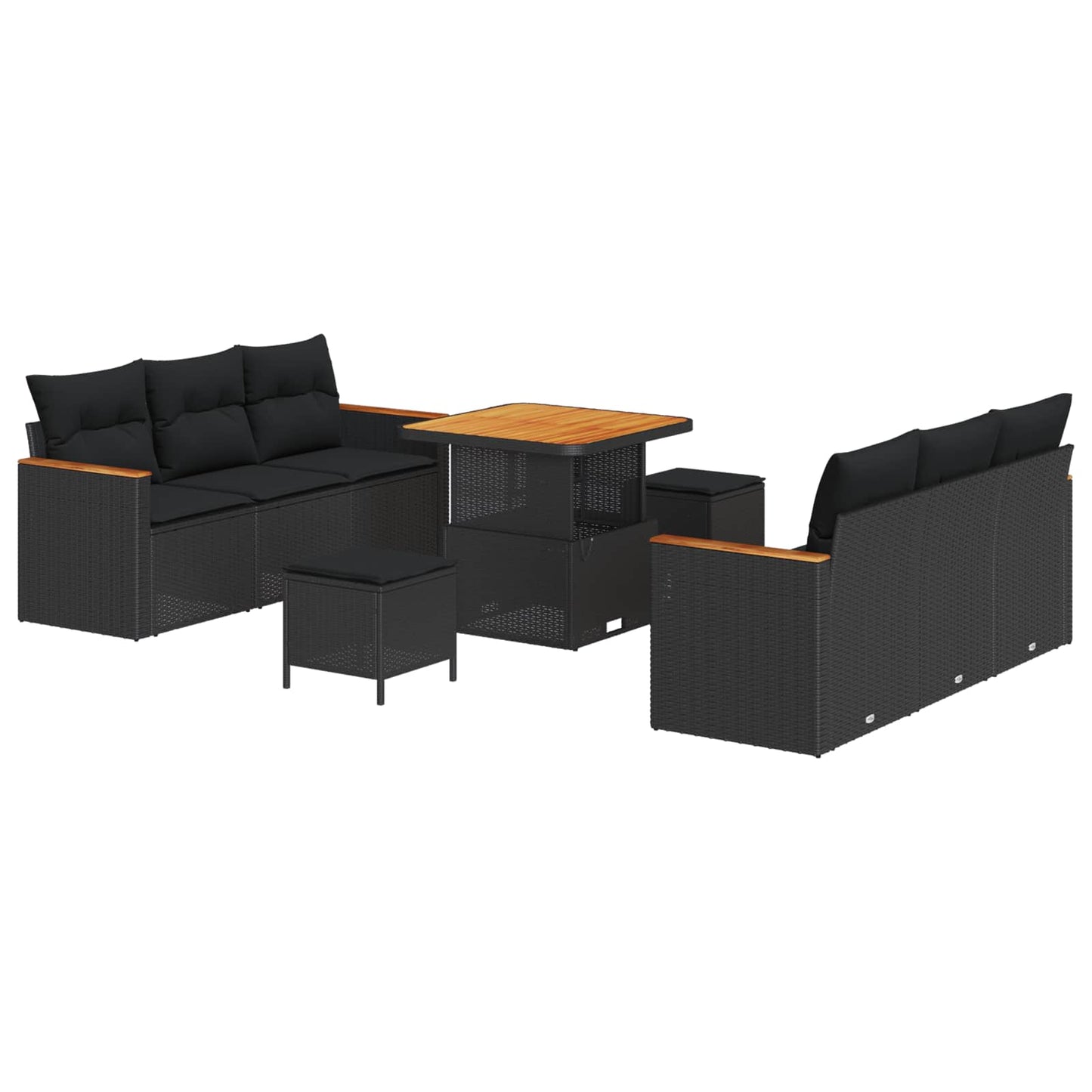 Gartensofa-set 9 pcs Schwarz Poly-Rattan