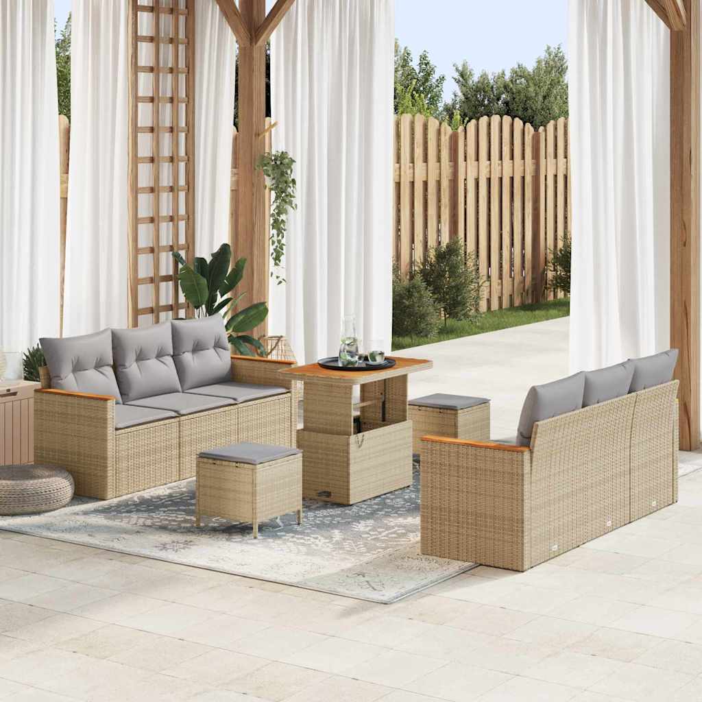 Gartensofa-set 9 pcs Beige Poly-Rattan