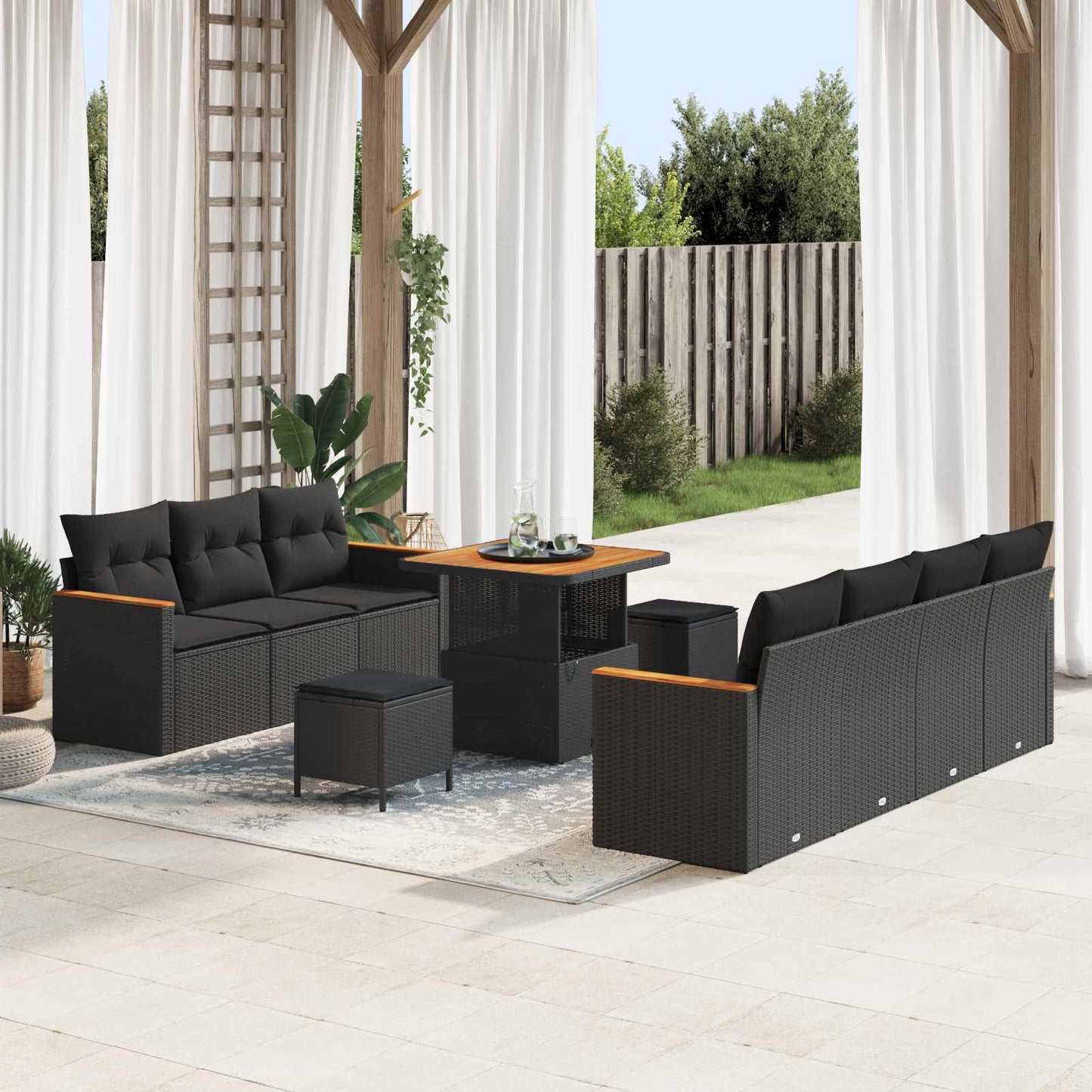 vidaXL Gartensofa-set 10 pcs Schwarz Poly-Rattan
