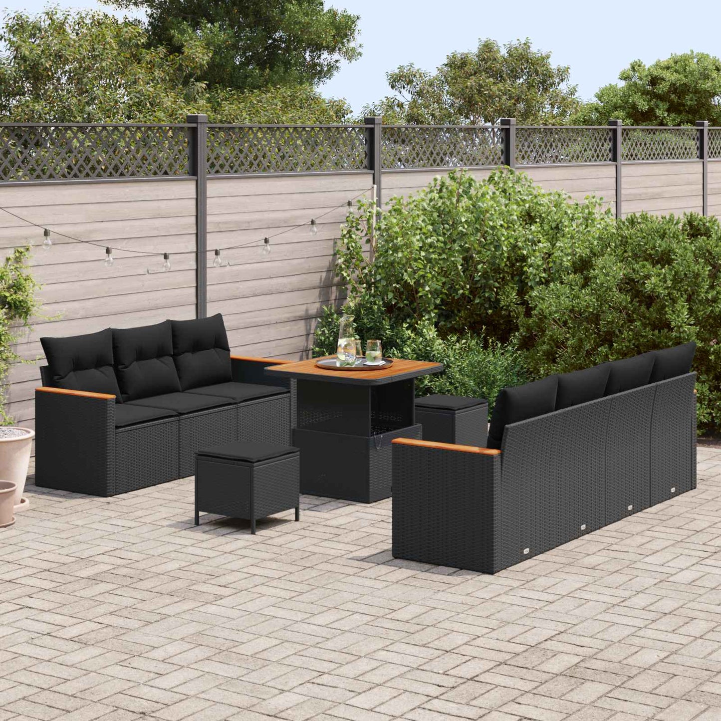vidaXL Gartensofa-set 10 pcs Schwarz Poly-Rattan