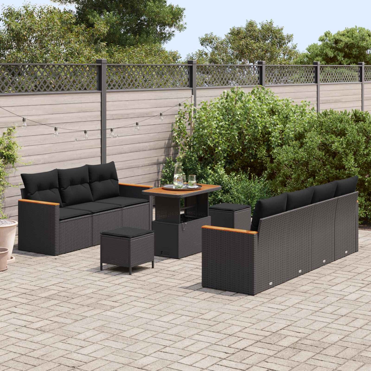 vidaXL Gartensofa-set 10 pcs Schwarz Poly-Rattan