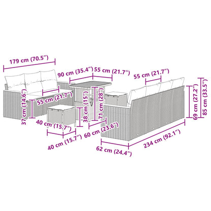 vidaXL Gartensofa-set 10 pcs Schwarz Poly-Rattan