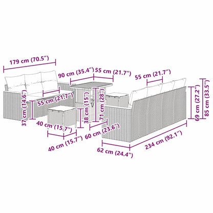 vidaXL Gartensofa-set 10 pcs Schwarz Poly-Rattan