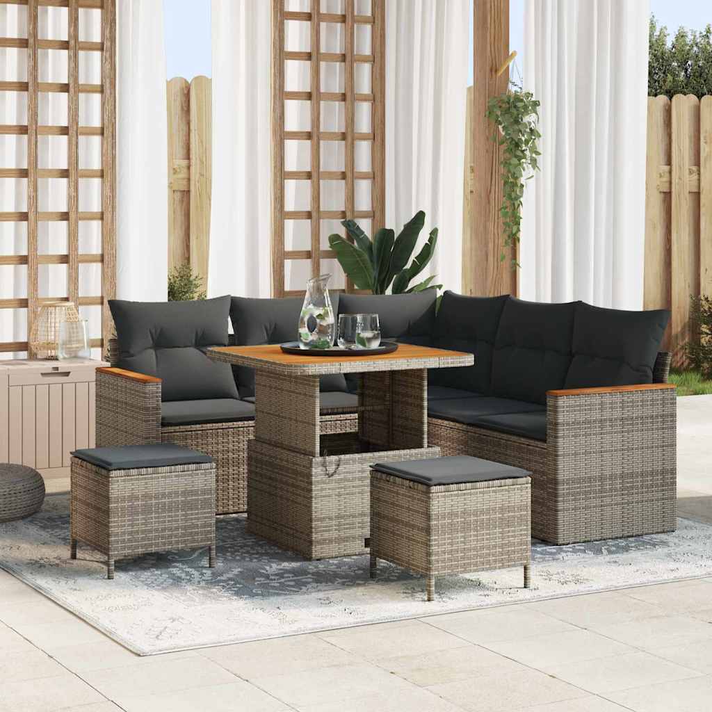 Gartensofa-set 8 pcs Grau Poly-Rattan