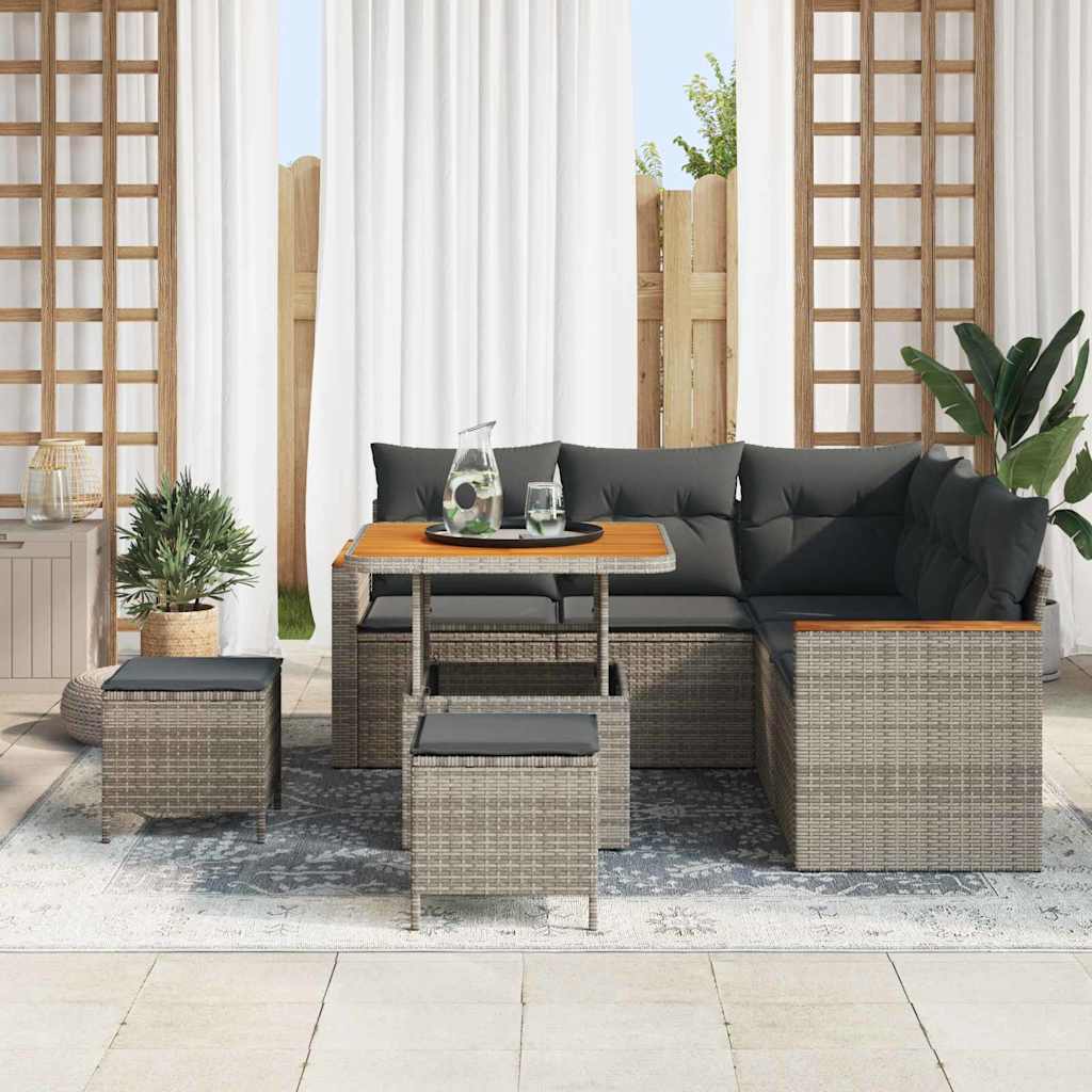 Gartensofa-set 8 pcs Grau Poly-Rattan