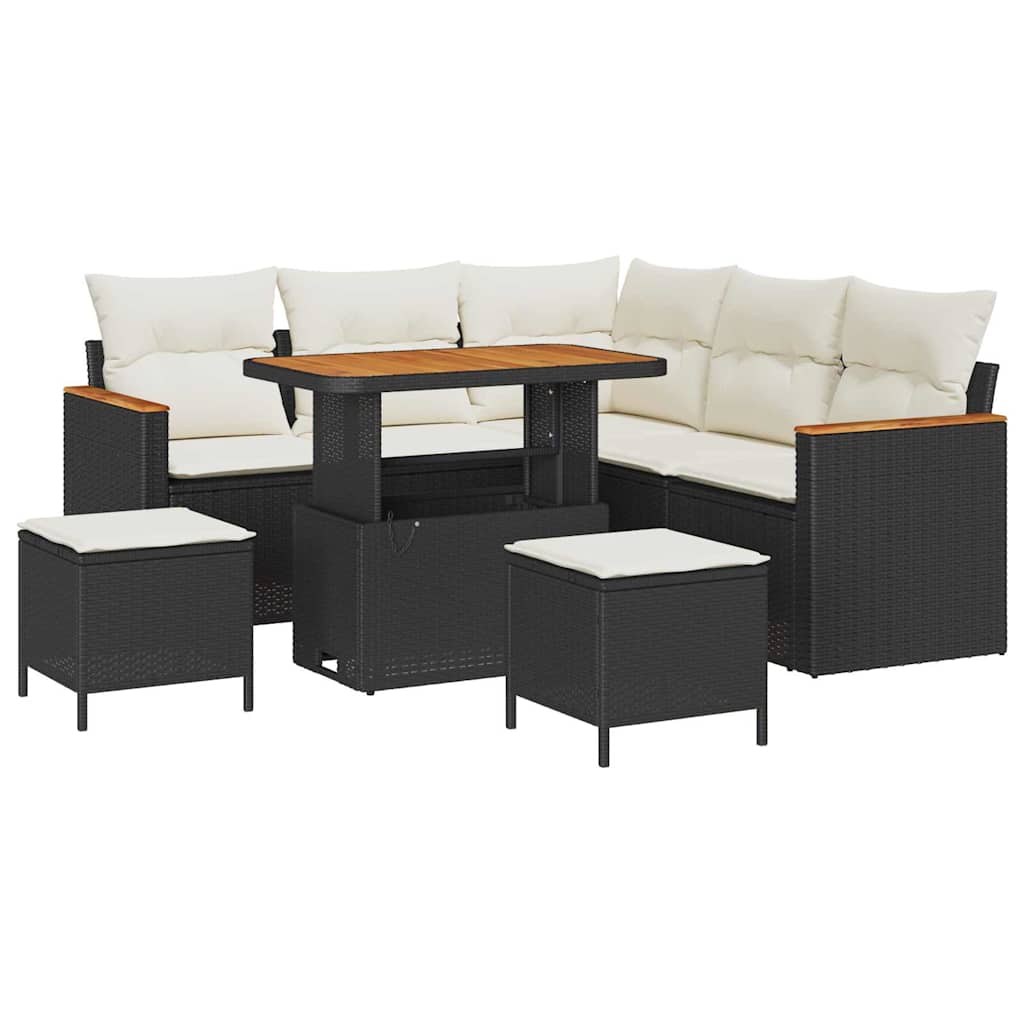 Gartensofa-set 8 pcs Schwarz Poly-Rattan