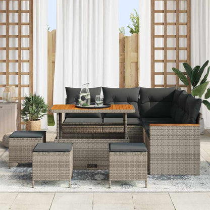 Gartensofa-set 9 pcs Grau Poly-Rattan