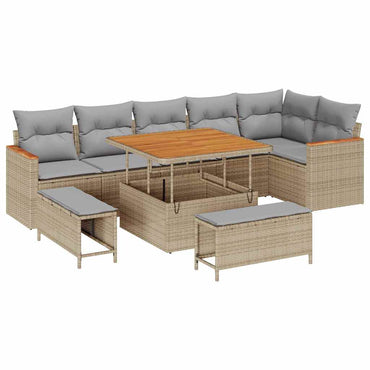 vidaXL Ensemble de canapés de jardin 9 pcs Beige Poly rotin