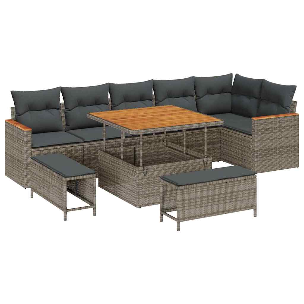 Gartensofa-set 9 pcs Grau Poly-Rattan