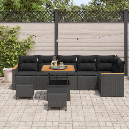 Gartensofa-set 9 pcs Schwarz Poly-Rattan